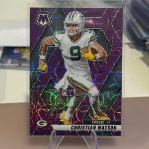 🔥 2025 Christian Watson Panini Mosaic Purple Scope Prizm Rookie Card. Green Bay